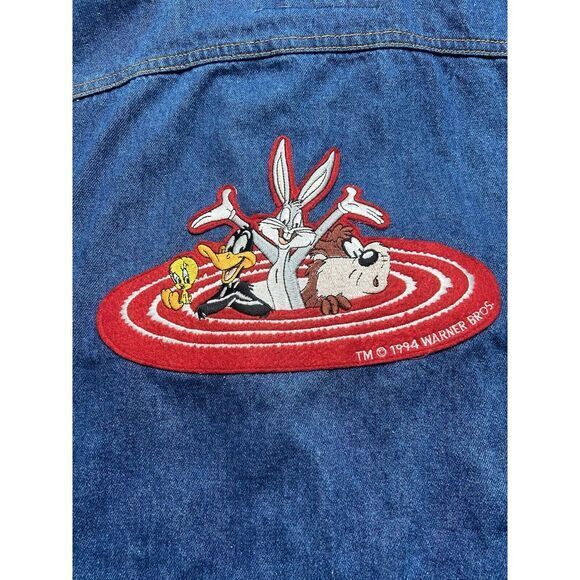 Vintage Looney Tunes Denim Vest Mens XL Button Hoodie‎ Eagles Ridge 1994 - Picture 8 of 8